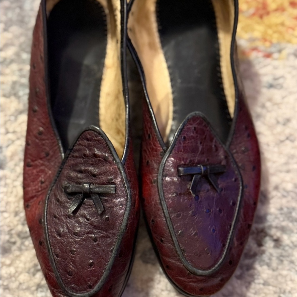 Burgundy /Brownish Swiss Dot Loafers with Bow Detail